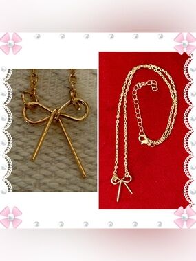 Necklace - gold tone metal with knot bow ribbon pendant - 16-18”L - new!